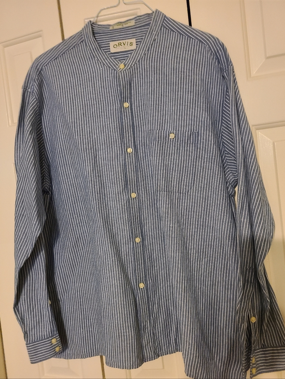 Orvis Blue and White Vertical Stripe Button-Down Shirt: Retirement Sale!!